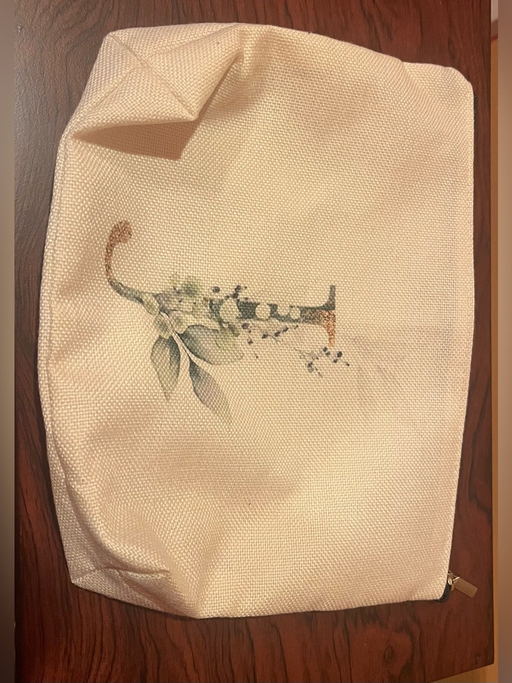 NNW Initial J Canvas Zip Pouch in Cream with Watercolor Green Accent - Picture 2 of 8